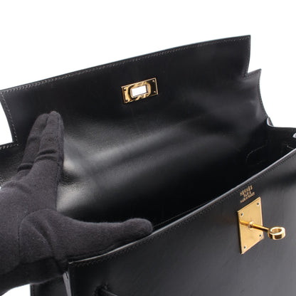ケリー32 外縫い 2WAY ハンドバッグ ボックスカーフ ブラック ゴールド金具 □B刻印 エルメス バッグ HERMES