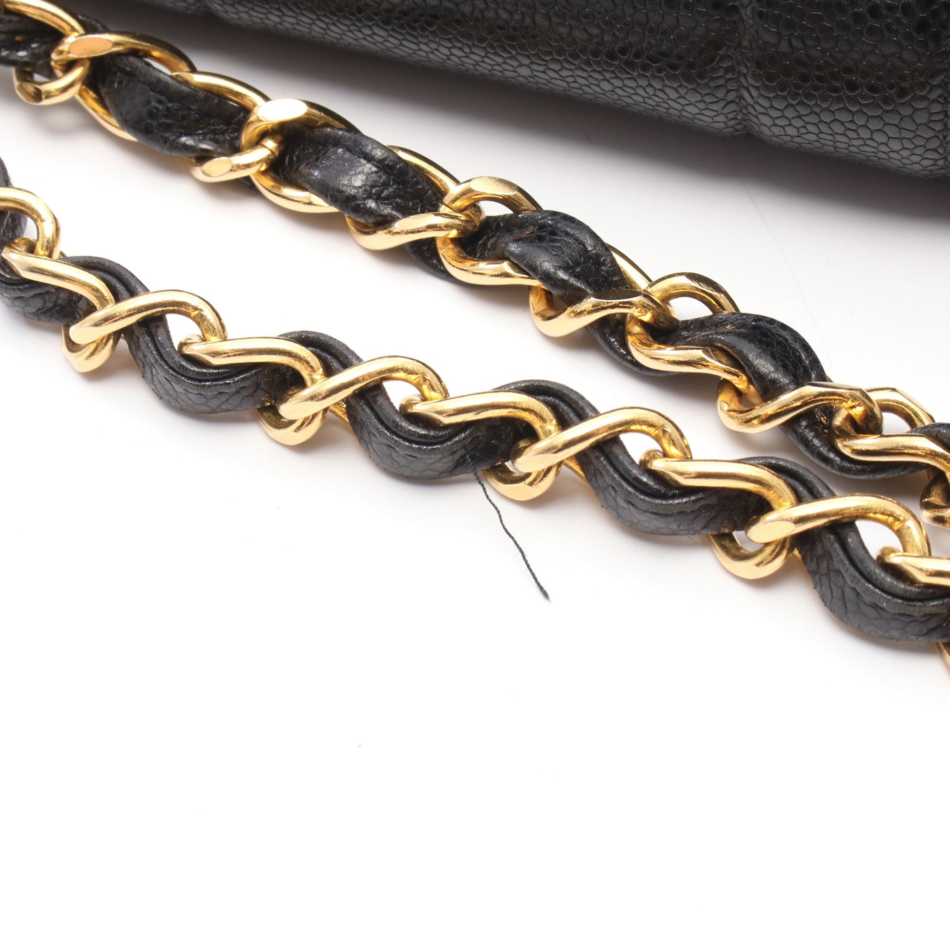 マドモアゼル Wチェーンショルダーバッグ キャビアスキン ブラック ゴールド金具 シャネル バッグ CHANEL