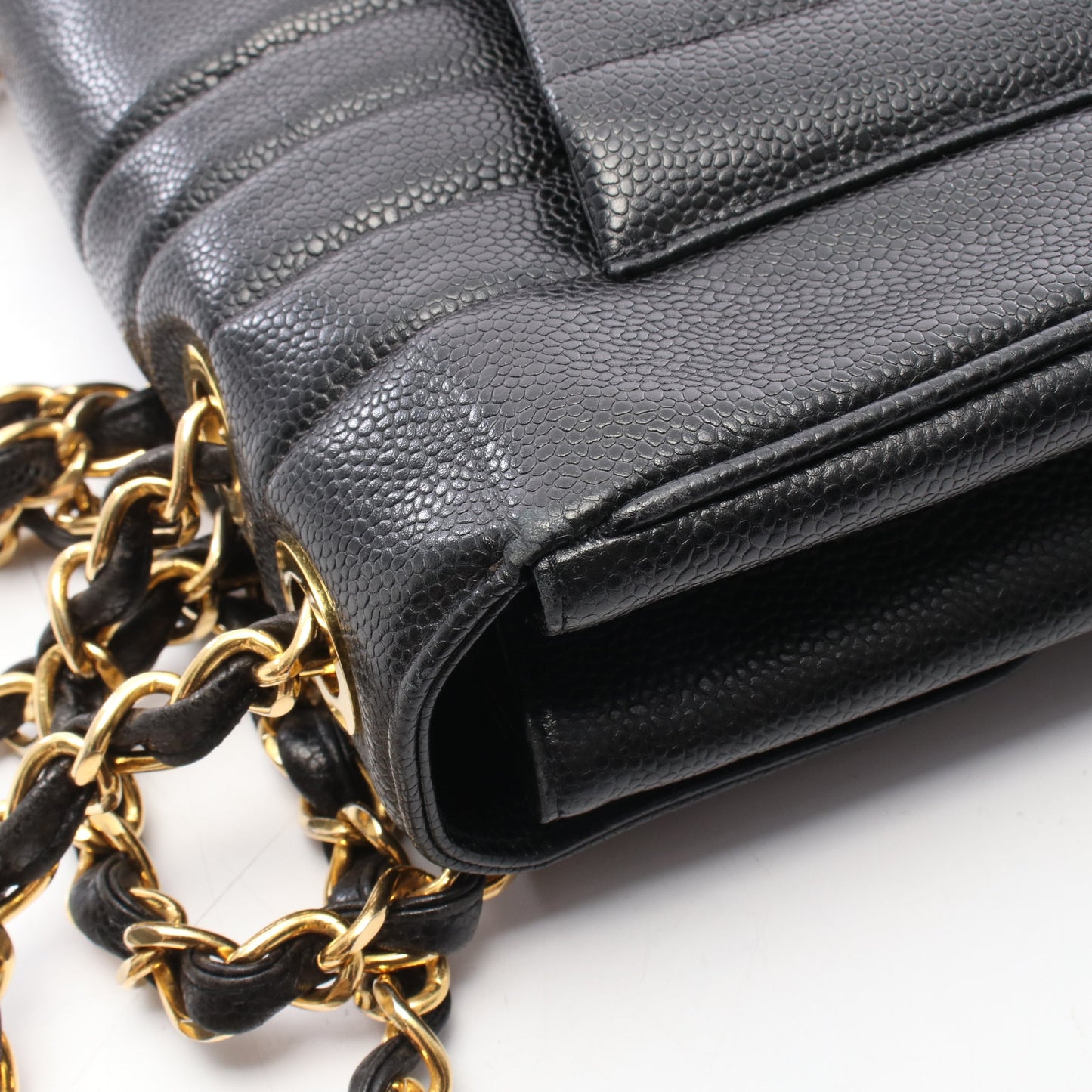マドモアゼル Wチェーンショルダーバッグ キャビアスキン ブラック ゴールド金具 シャネル バッグ CHANEL
