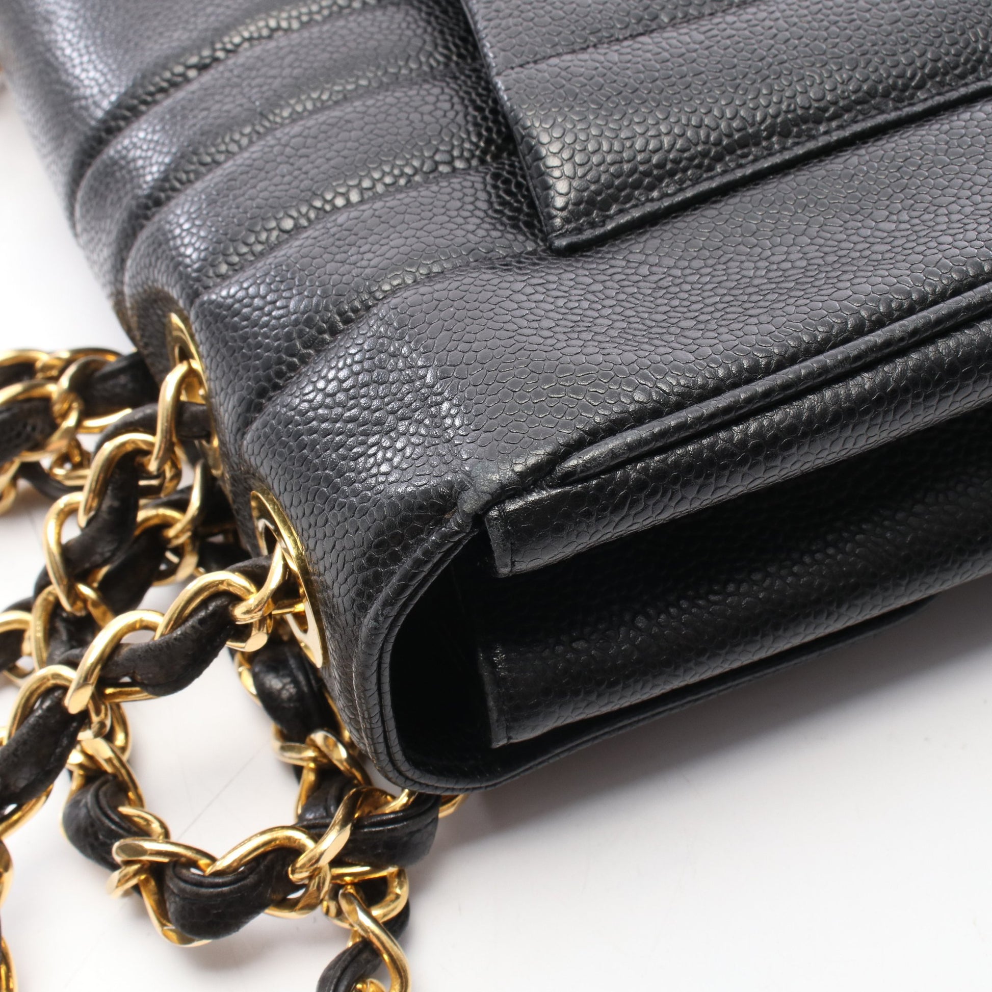 マドモアゼル Wチェーンショルダーバッグ キャビアスキン ブラック ゴールド金具 シャネル バッグ CHANEL
