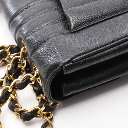 マドモアゼル Wチェーンショルダーバッグ キャビアスキン ブラック ゴールド金具 シャネル バッグ CHANEL
