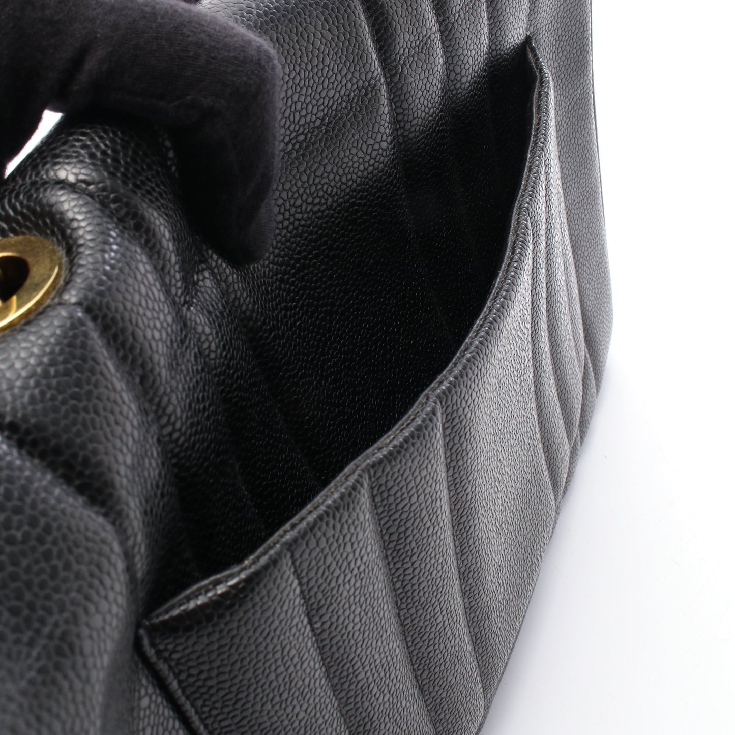 マドモアゼル Wチェーンショルダーバッグ キャビアスキン ブラック ゴールド金具 シャネル バッグ CHANEL