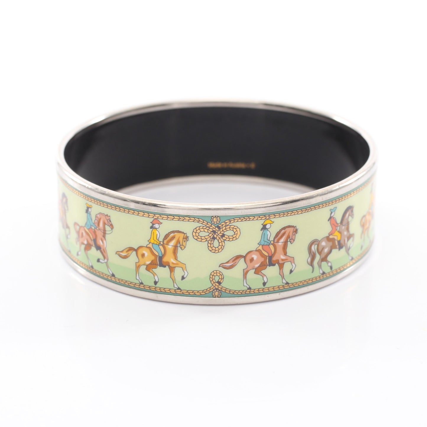 エマイユGM 馬柄 バングル 七宝 シルバー ライトグリーン エルメス アクセサリー HERMES