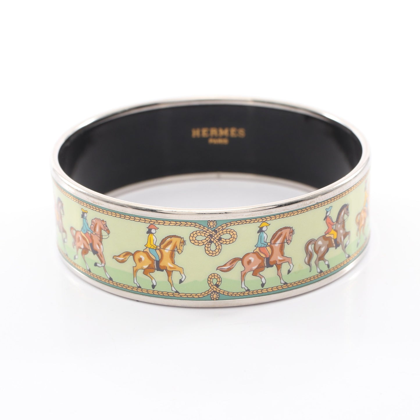エマイユGM 馬柄 バングル 七宝 シルバー ライトグリーン エルメス アクセサリー HERMES