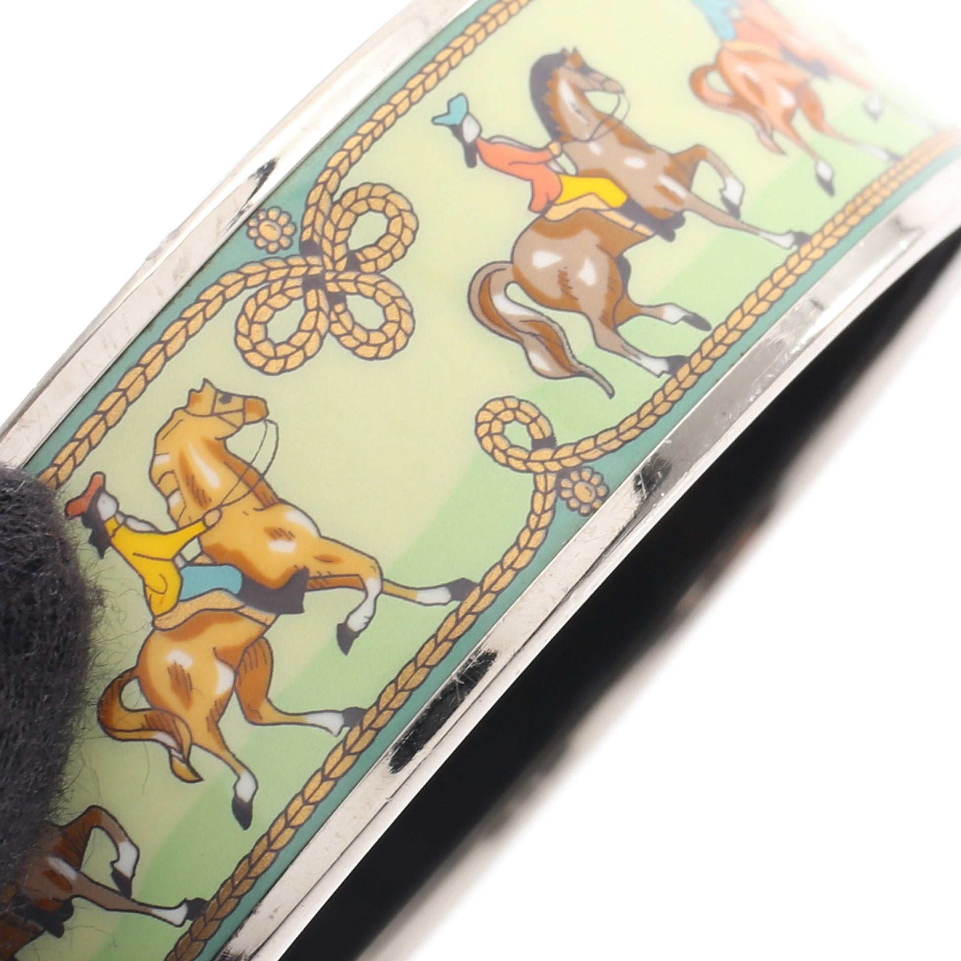 エマイユGM 馬柄 バングル 七宝 シルバー ライトグリーン エルメス アクセサリー HERMES