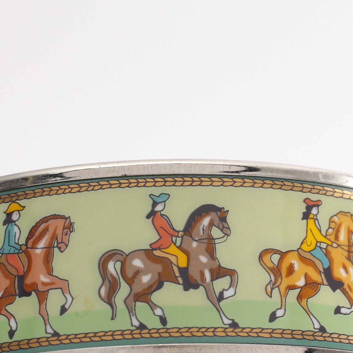 エマイユGM 馬柄 バングル 七宝 シルバー ライトグリーン エルメス アクセサリー HERMES