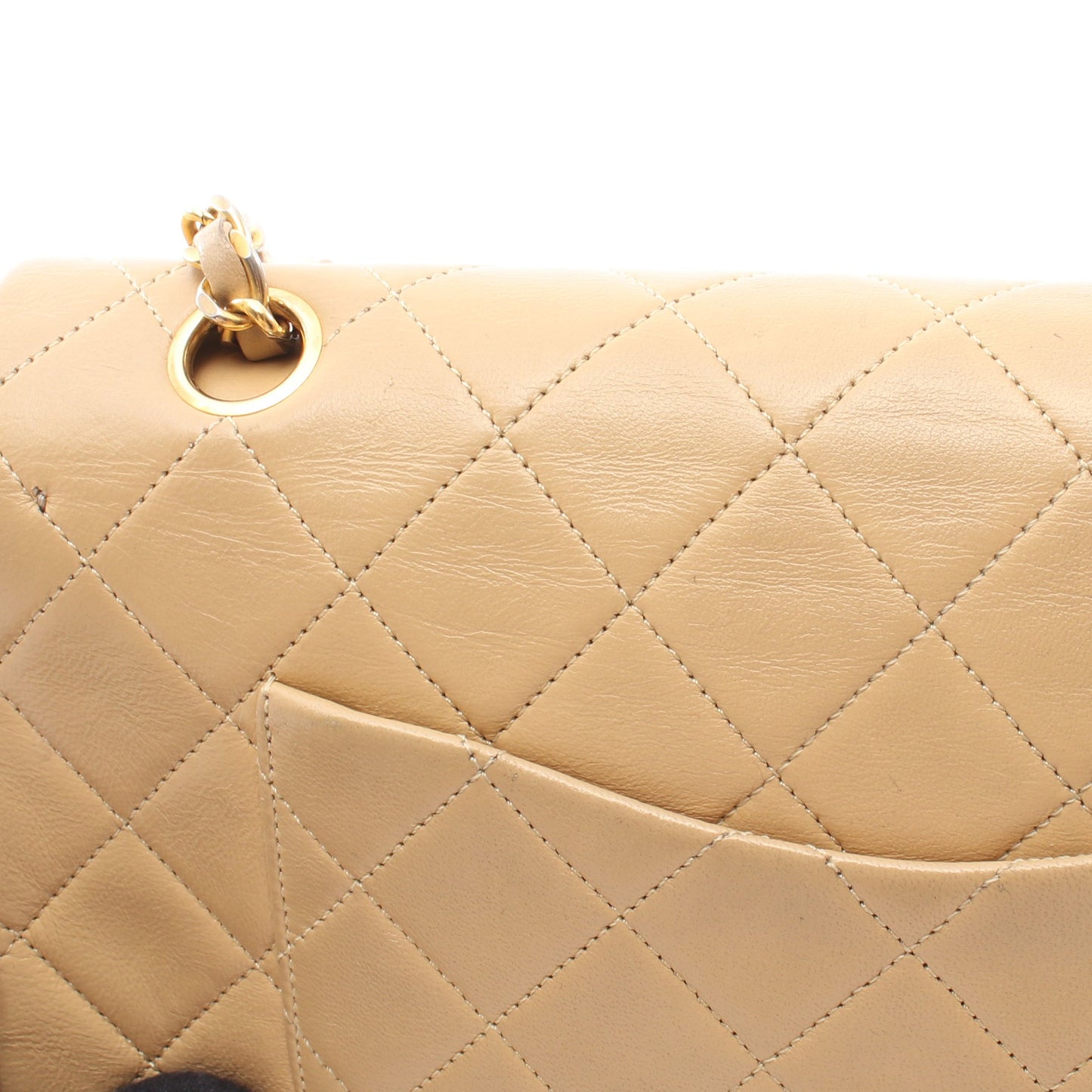 マトラッセ Wフラップ Wチェーンショルダーバッグ ラムスキン ベージュ ゴールド金具 シャネル バッグ CHANEL