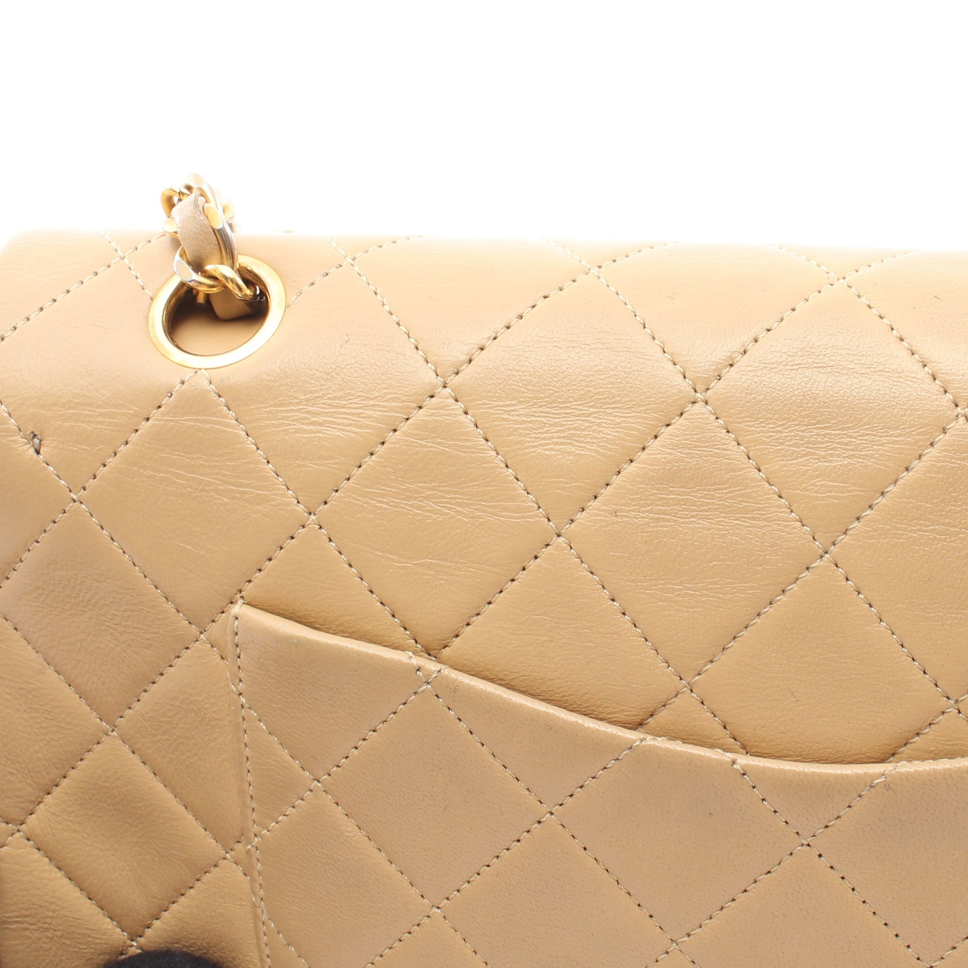 マトラッセ Wフラップ Wチェーンショルダーバッグ ラムスキン ベージュ ゴールド金具 シャネル バッグ CHANEL