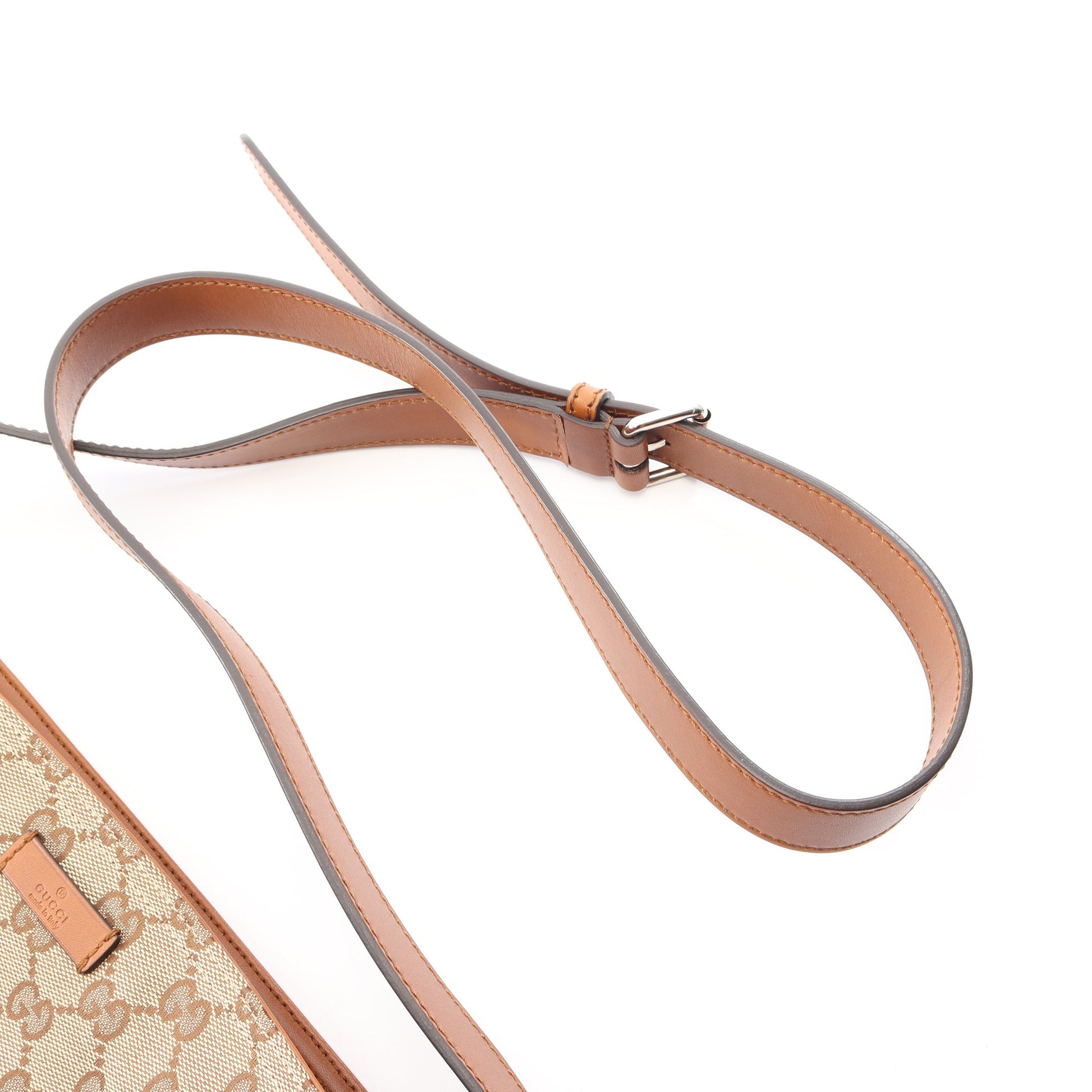 Gキャンバス シェリーライン ショルダーバッグ キャンバス レザー ベージュ ライトブラウン グッチ バッグ GUCCI
