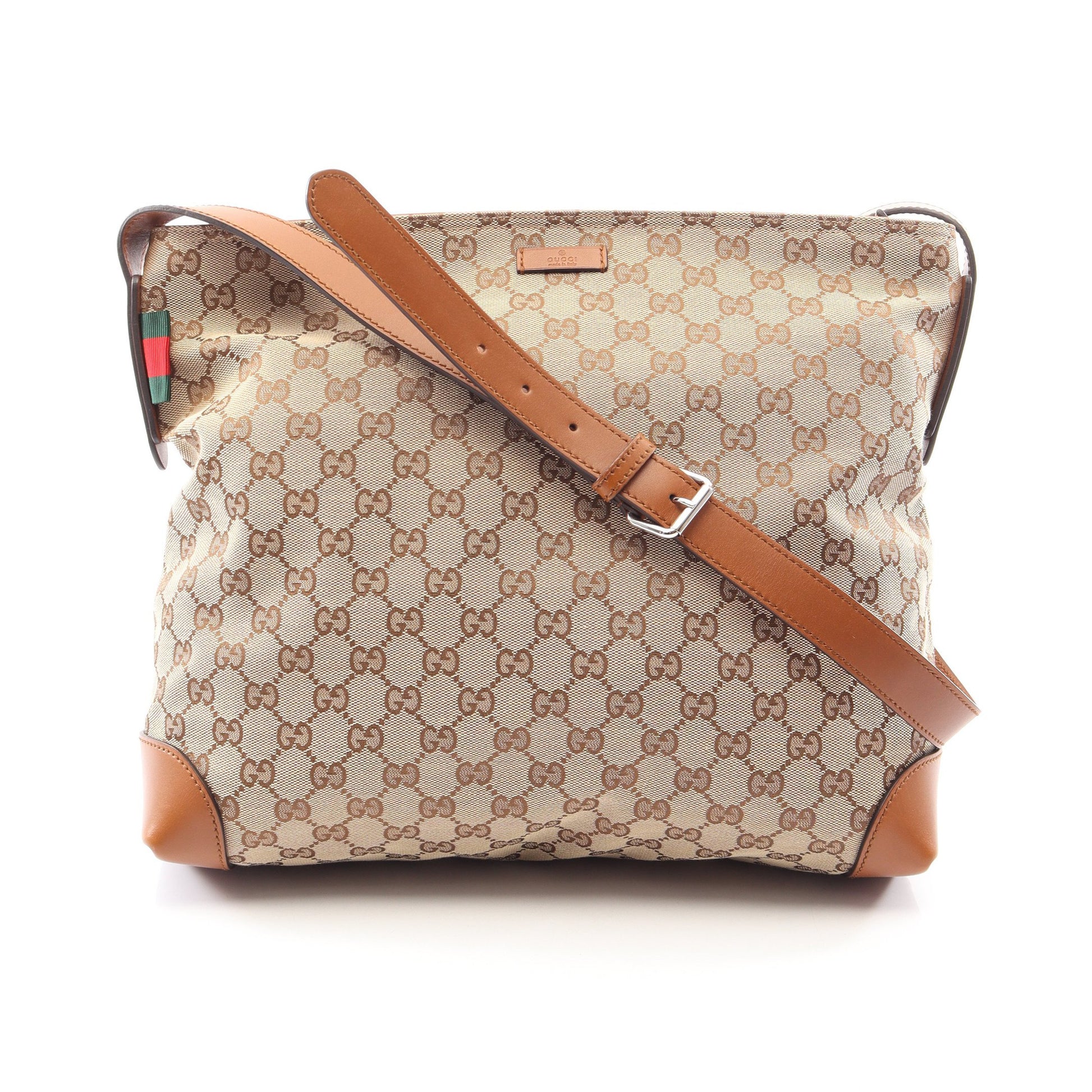 Gキャンバス シェリーライン ショルダーバッグ キャンバス レザー ベージュ ライトブラウン グッチ バッグ GUCCI