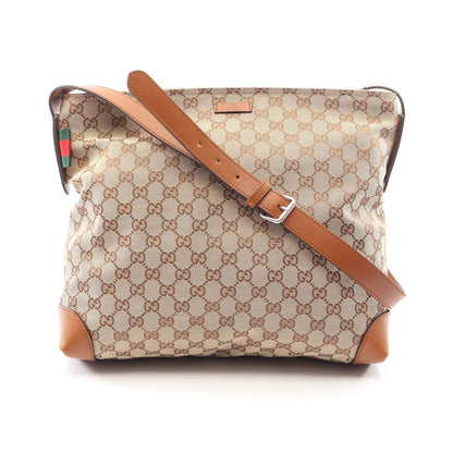 Gキャンバス シェリーライン ショルダーバッグ キャンバス レザー ベージュ ライトブラウン グッチ バッグ GUCCI