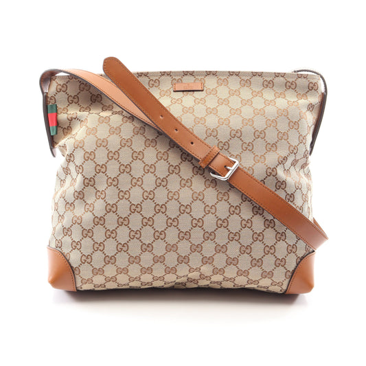 Gキャンバス シェリーライン ショルダーバッグ キャンバス レザー ベージュ ライトブラウン グッチ バッグ GUCCI