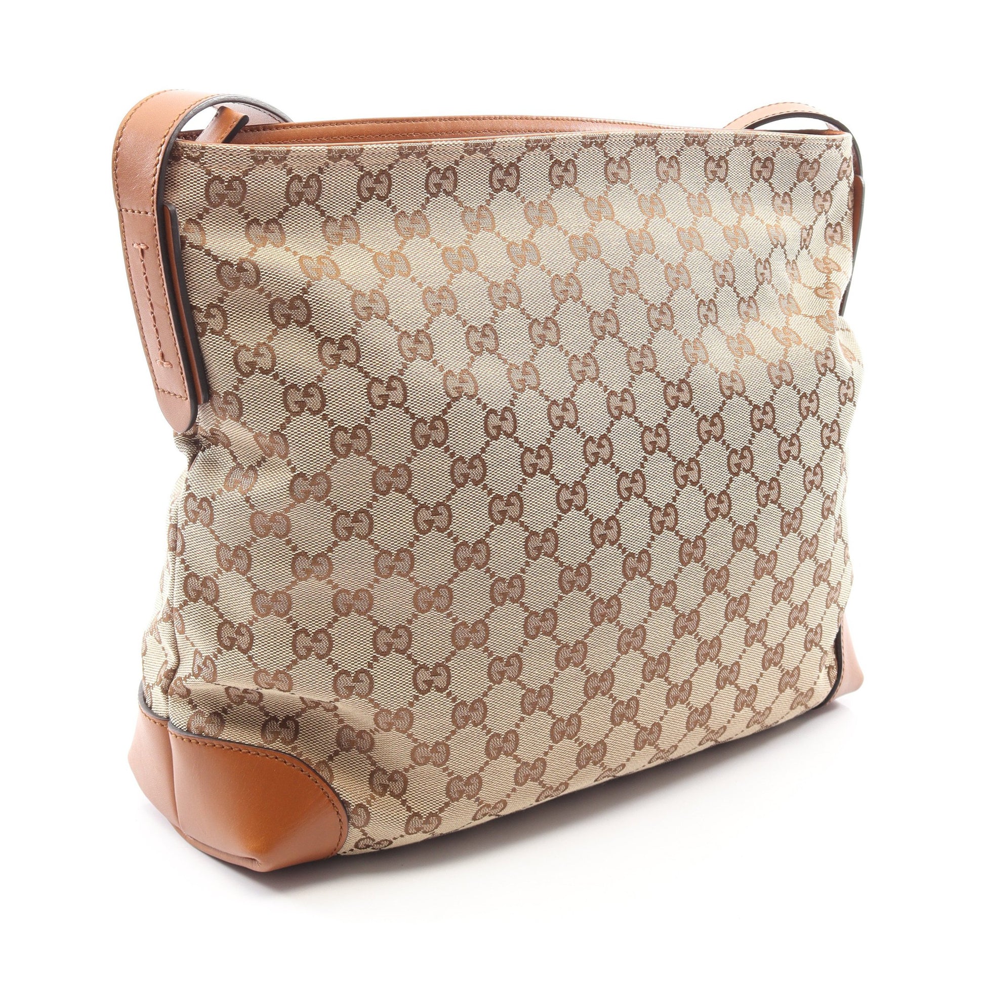 Gキャンバス シェリーライン ショルダーバッグ キャンバス レザー ベージュ ライトブラウン グッチ バッグ GUCCI