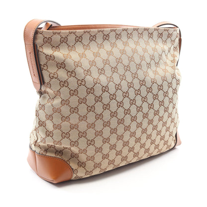 Gキャンバス シェリーライン ショルダーバッグ キャンバス レザー ベージュ ライトブラウン グッチ バッグ GUCCI