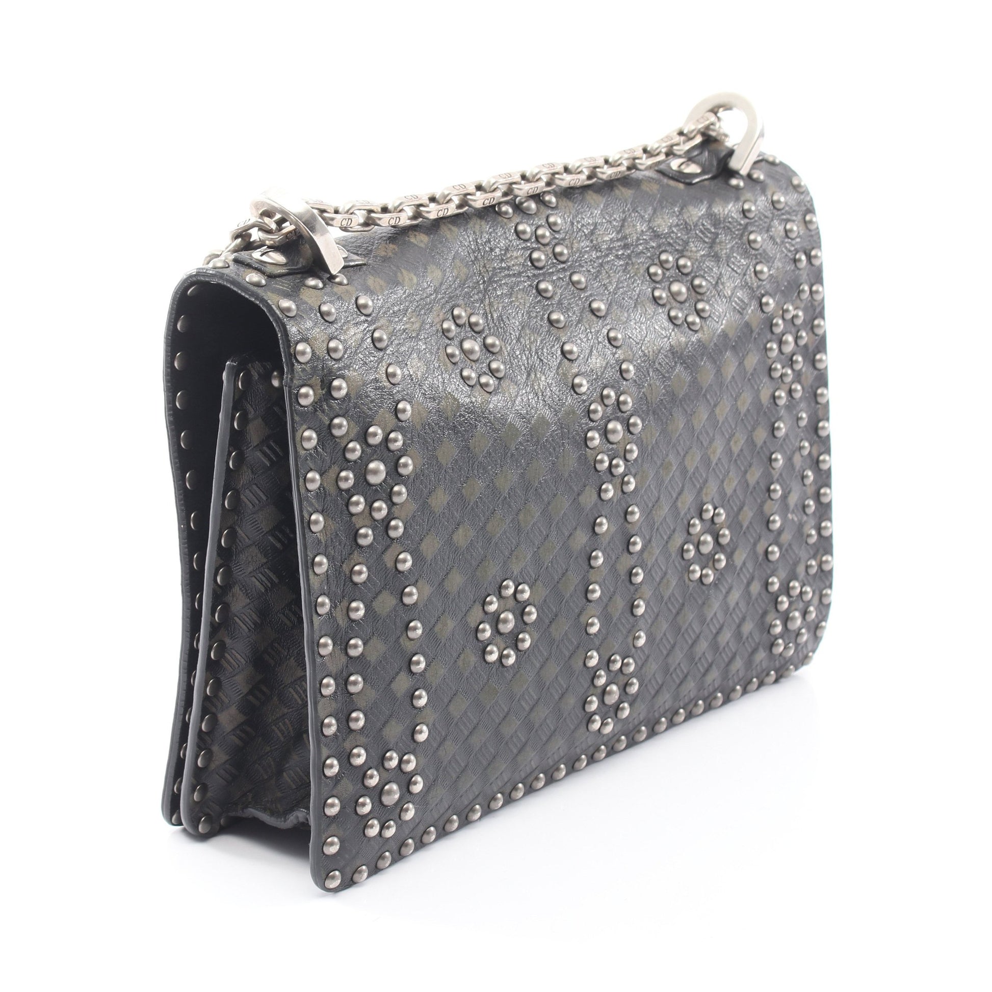 J'ADIOR 2WAY スタッズ チェーンショルダーバッグ レザー ブラック カーキグリーン クリスチャンディオール バッグ Christian Dior