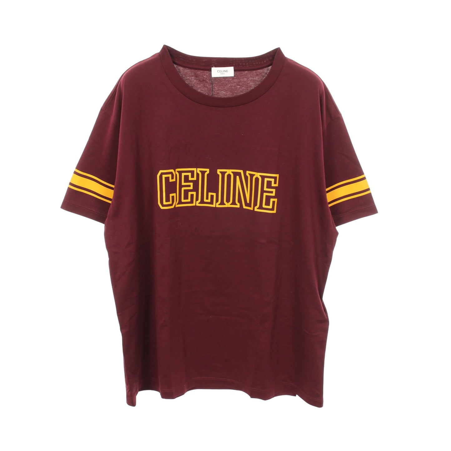トリオンフ ロゴプリント クルーネック 半袖Tシャツ コットン ボルドー イエロー セリーヌ