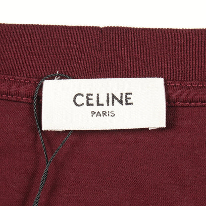 トリオンフ ロゴプリント クルーネック 半袖Tシャツ コットン ボルドー イエロー セリーヌ