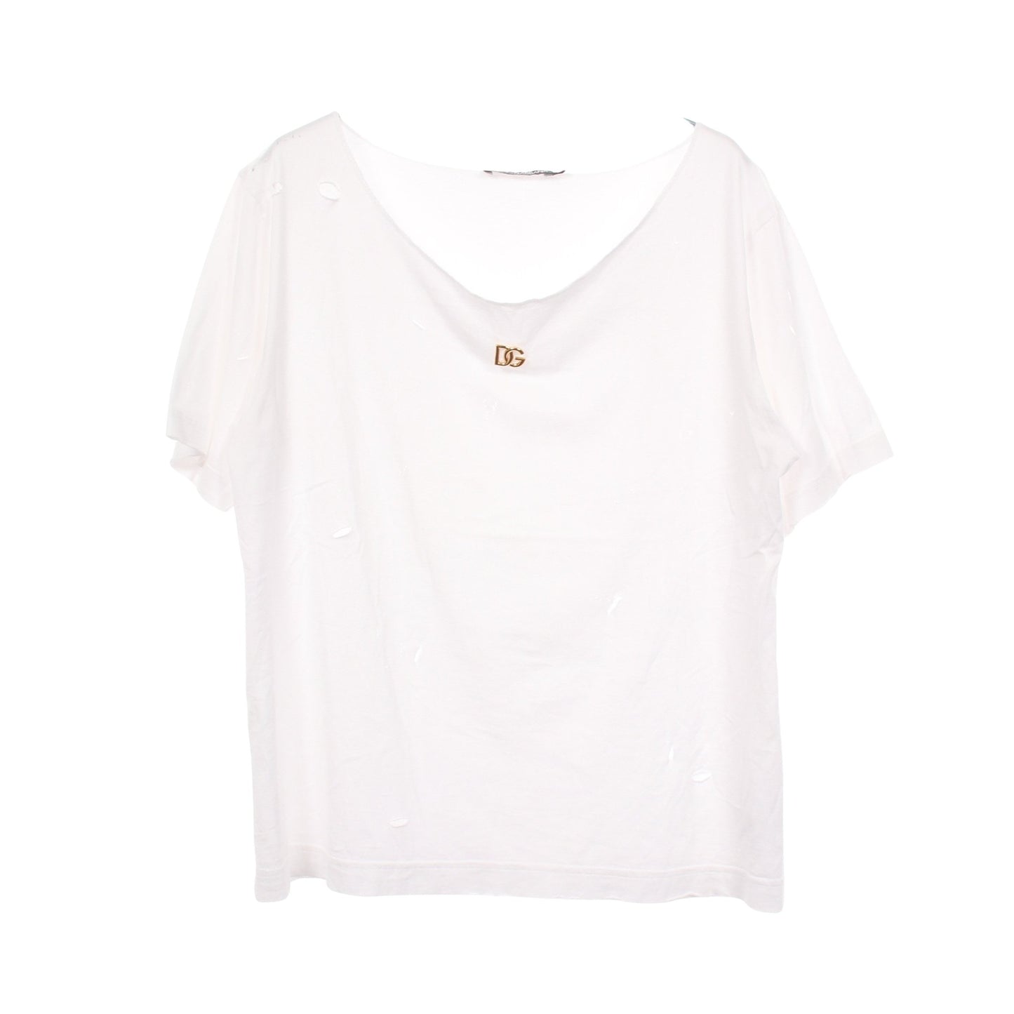 DGロゴ ダメージ加工 半袖Tシャツ コットン ホワイト ドルチェアンドガッバーナ
