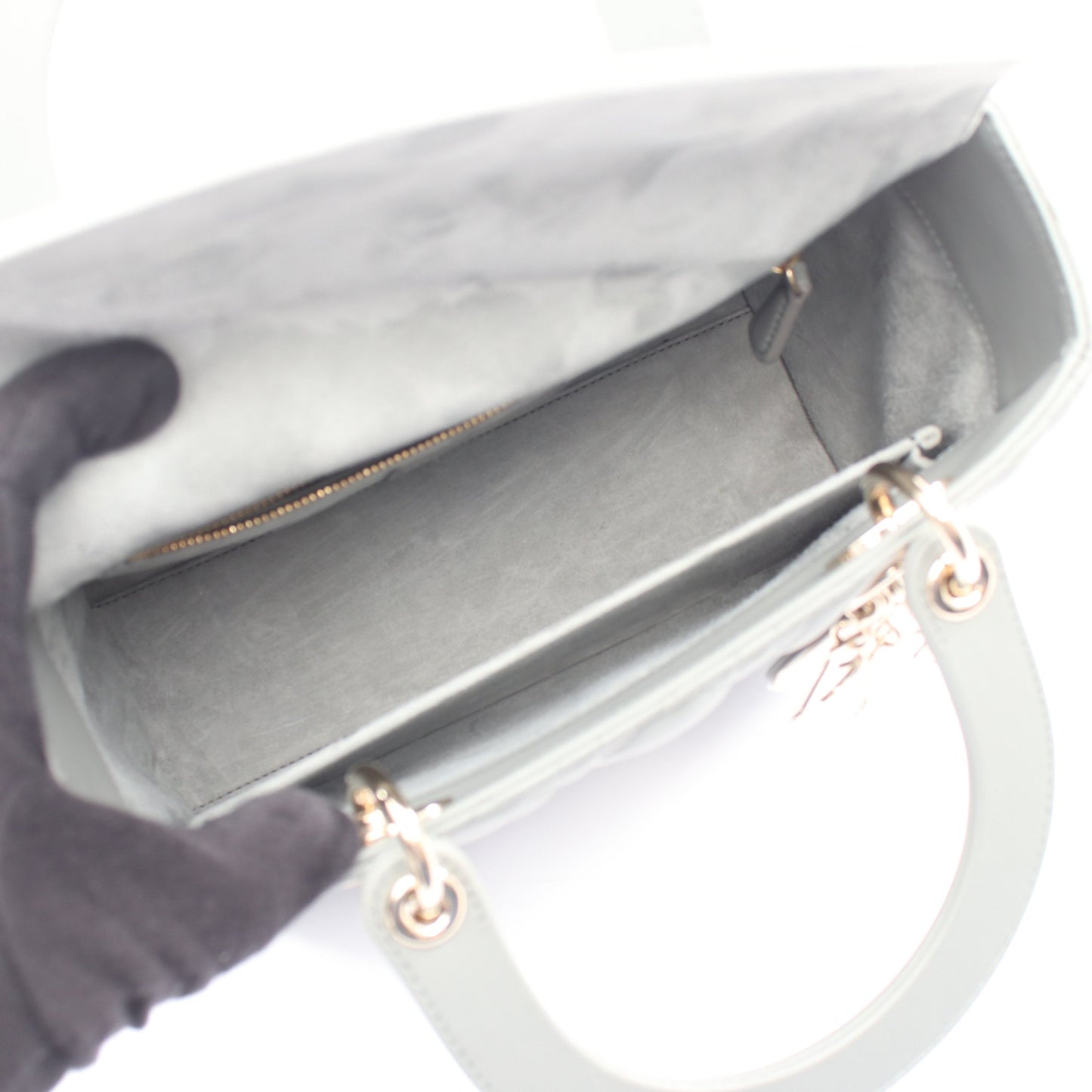 LADY DIOR ミディアムバッグ カナージュ 2WAY ハンドバッグ レザー グレー クリスチャンディオール