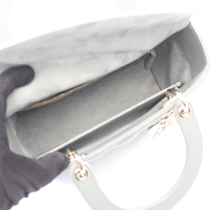 LADY DIOR ミディアムバッグ カナージュ 2WAY ハンドバッグ レザー グレー クリスチャンディオール