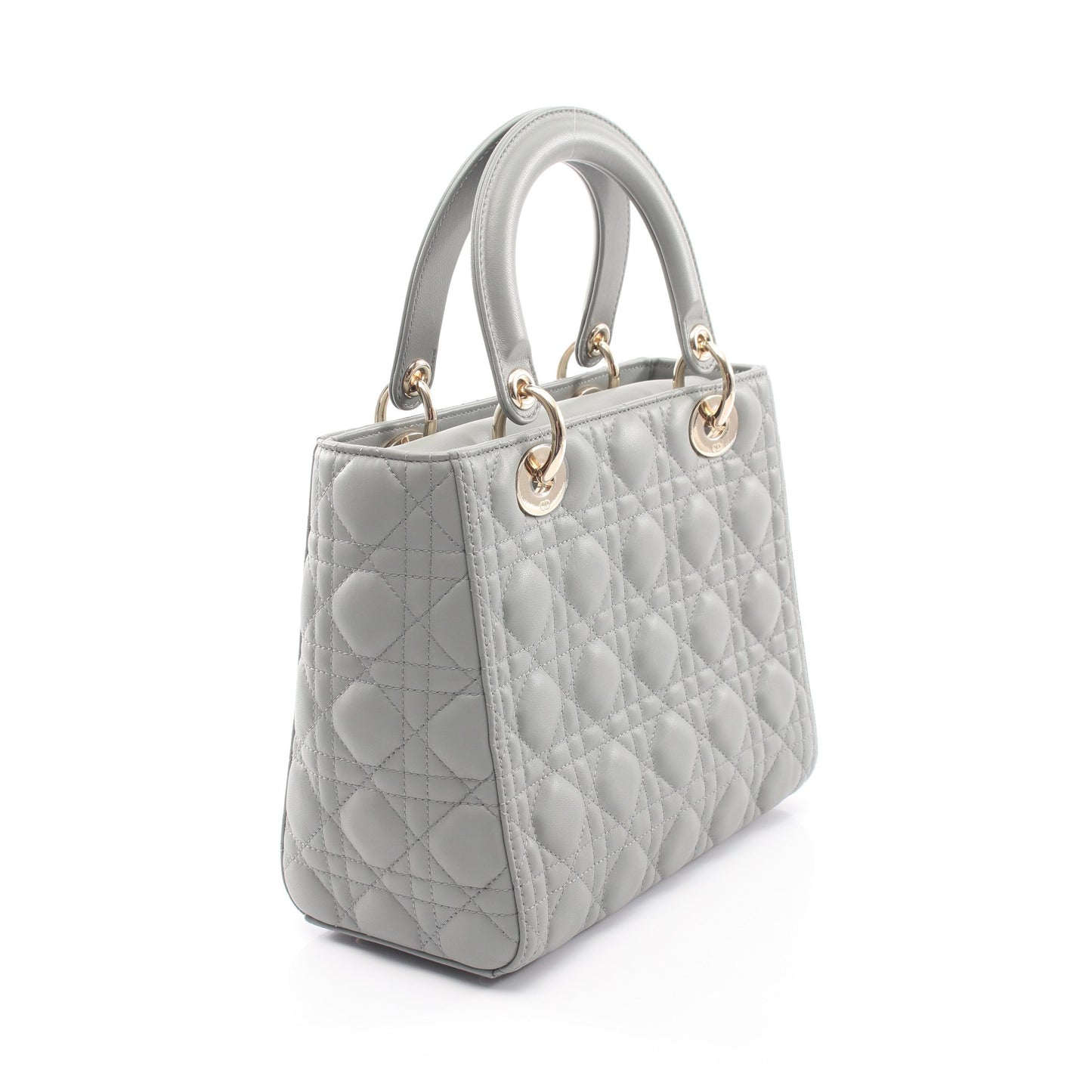 LADY DIOR ミディアムバッグ カナージュ 2WAY ハンドバッグ レザー グレー クリスチャンディオール