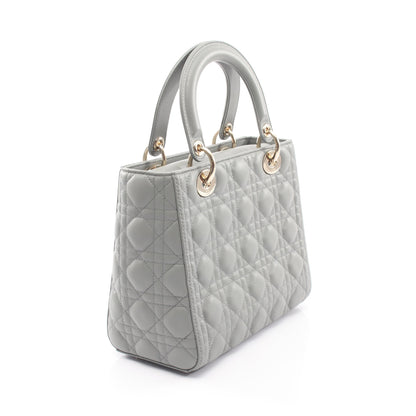 LADY DIOR ミディアムバッグ カナージュ 2WAY ハンドバッグ レザー グレー クリスチャンディオール