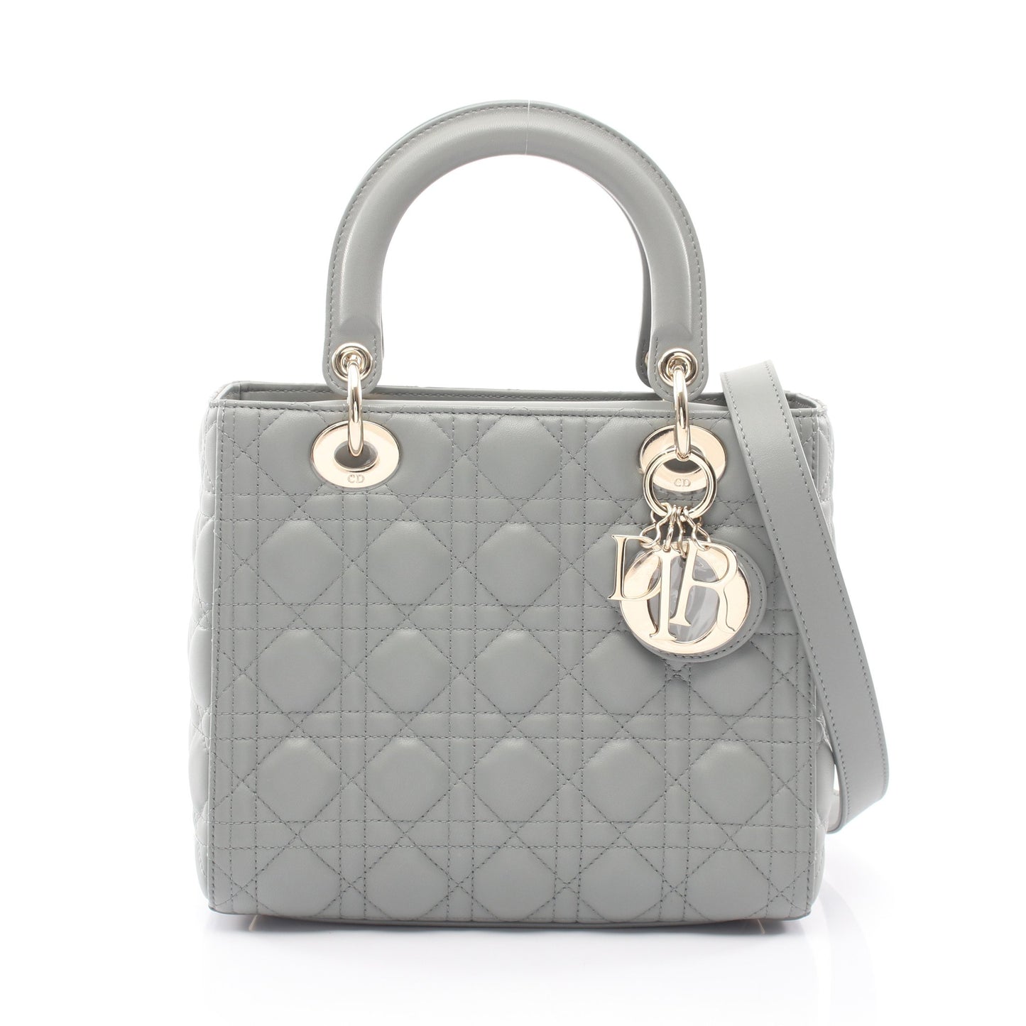 LADY DIOR ミディアムバッグ カナージュ 2WAY ハンドバッグ レザー グレー クリスチャンディオール