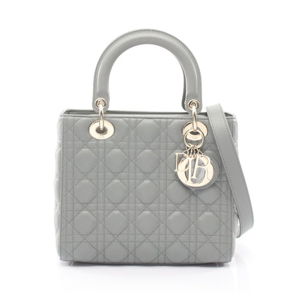 LADY DIOR ミディアムバッグ カナージュ 2WAY ハンドバッグ レザー グレー クリスチャンディオール
