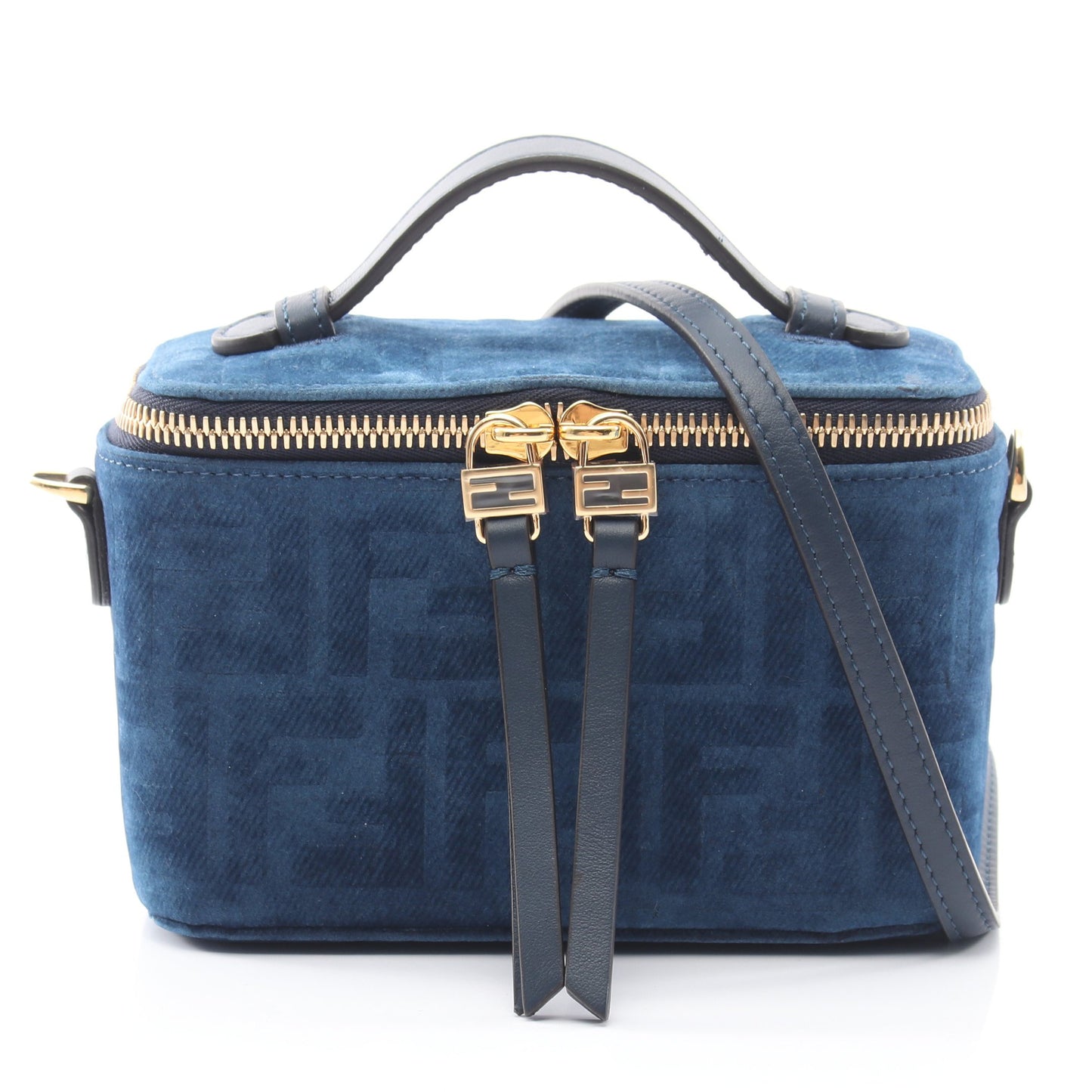 ヴァニティ FFフロックデニム 2WAY ハンドバッグ バニティバッグ ベロア レザー ブルー フェンディ バッグ FENDI
