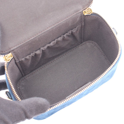 ヴァニティ FFフロックデニム 2WAY ハンドバッグ バニティバッグ ベロア レザー ブルー フェンディ バッグ FENDI
