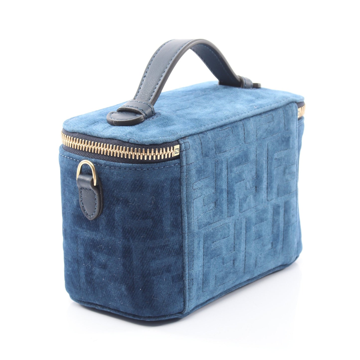 ヴァニティ FFフロックデニム 2WAY ハンドバッグ バニティバッグ ベロア レザー ブルー フェンディ バッグ FENDI
