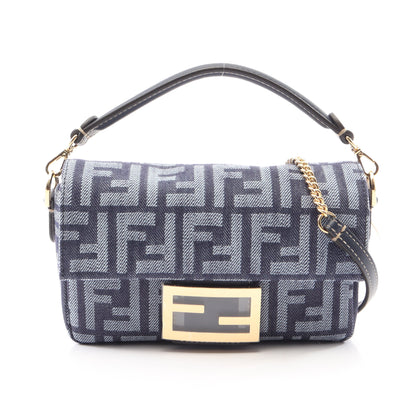 ミニバゲット スモール 2WAY ハンドバッグ デニム レザー ネイビー フェンディ バッグ FENDI