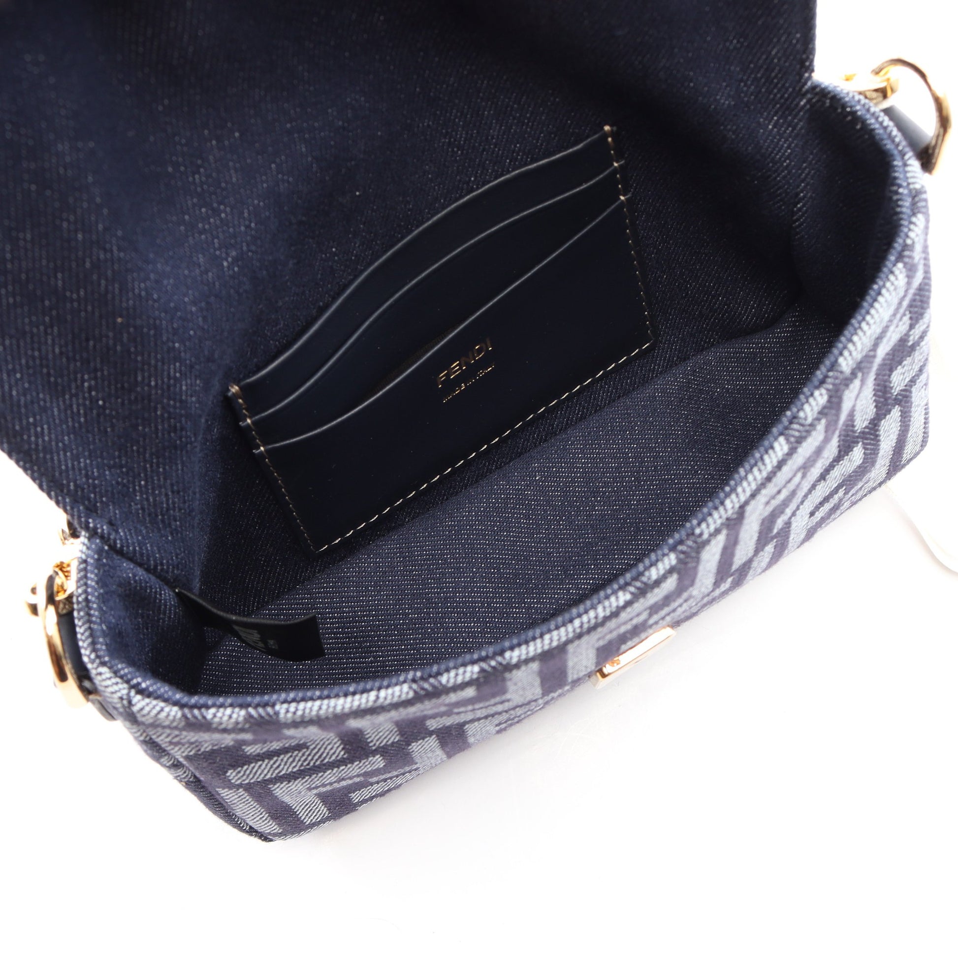 ミニバゲット スモール 2WAY ハンドバッグ デニム レザー ネイビー フェンディ バッグ FENDI