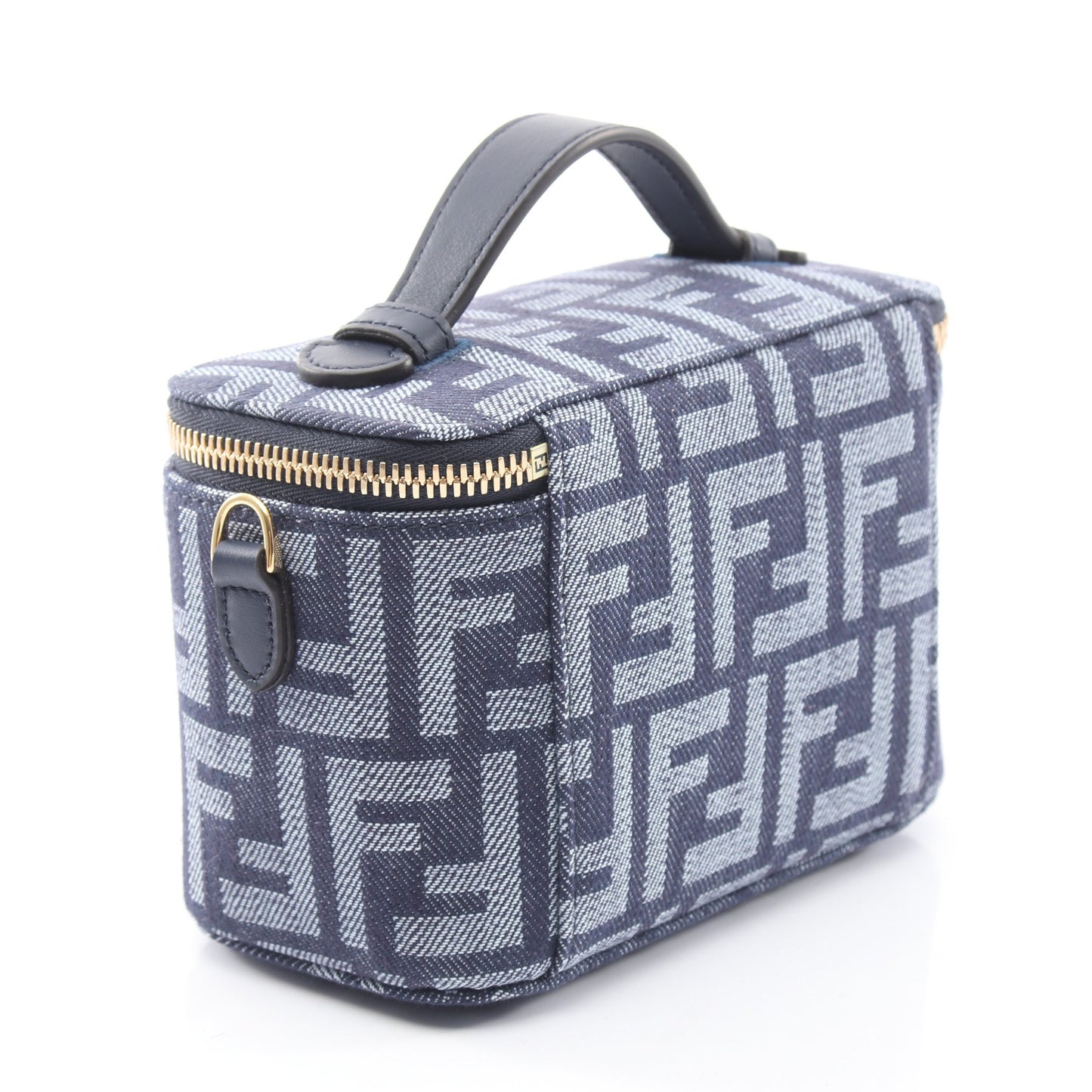 ヴァニティ FFジャガード 2WAY ハンドバッグ キャンバス レザー ネイビー ライトブルー フェンディ バッグ FENDI