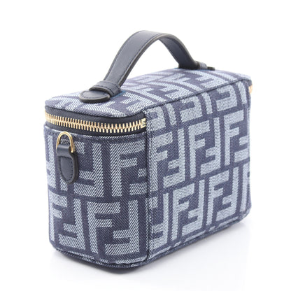 ヴァニティ FFジャガード 2WAY ハンドバッグ キャンバス レザー ネイビー ライトブルー フェンディ バッグ FENDI
