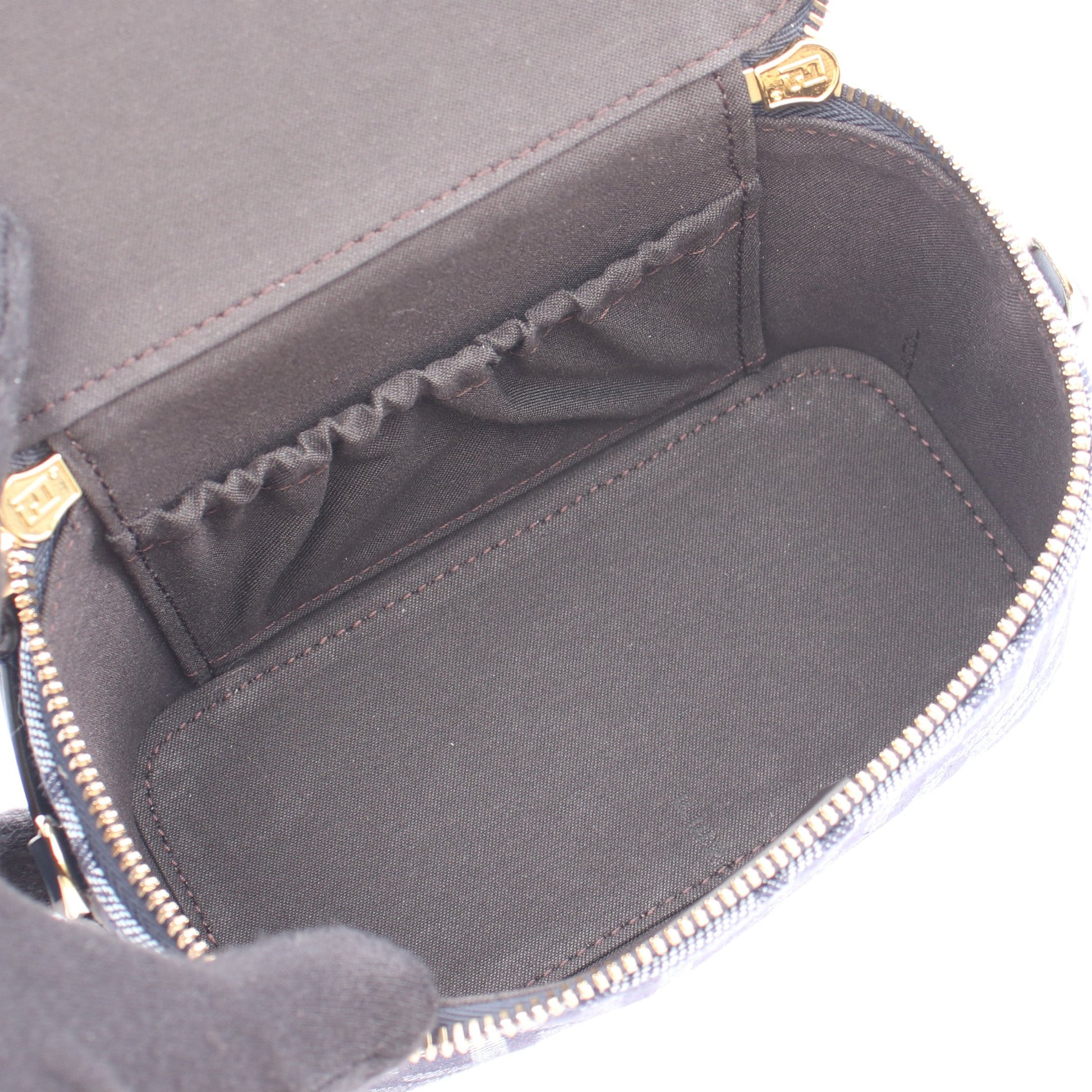 ヴァニティ FFジャガード 2WAY ハンドバッグ キャンバス レザー ネイビー ライトブルー フェンディ バッグ FENDI