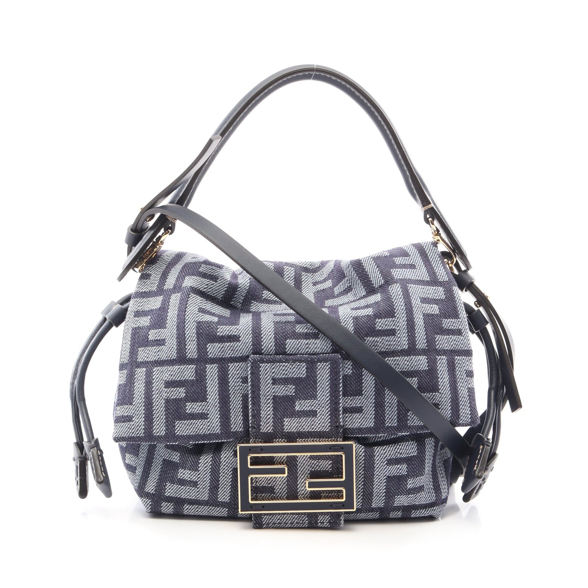 マンマバゲット スモール 2WAY ハンドバッグ デニム レザー ネイビー フェンディ バッグ FENDI