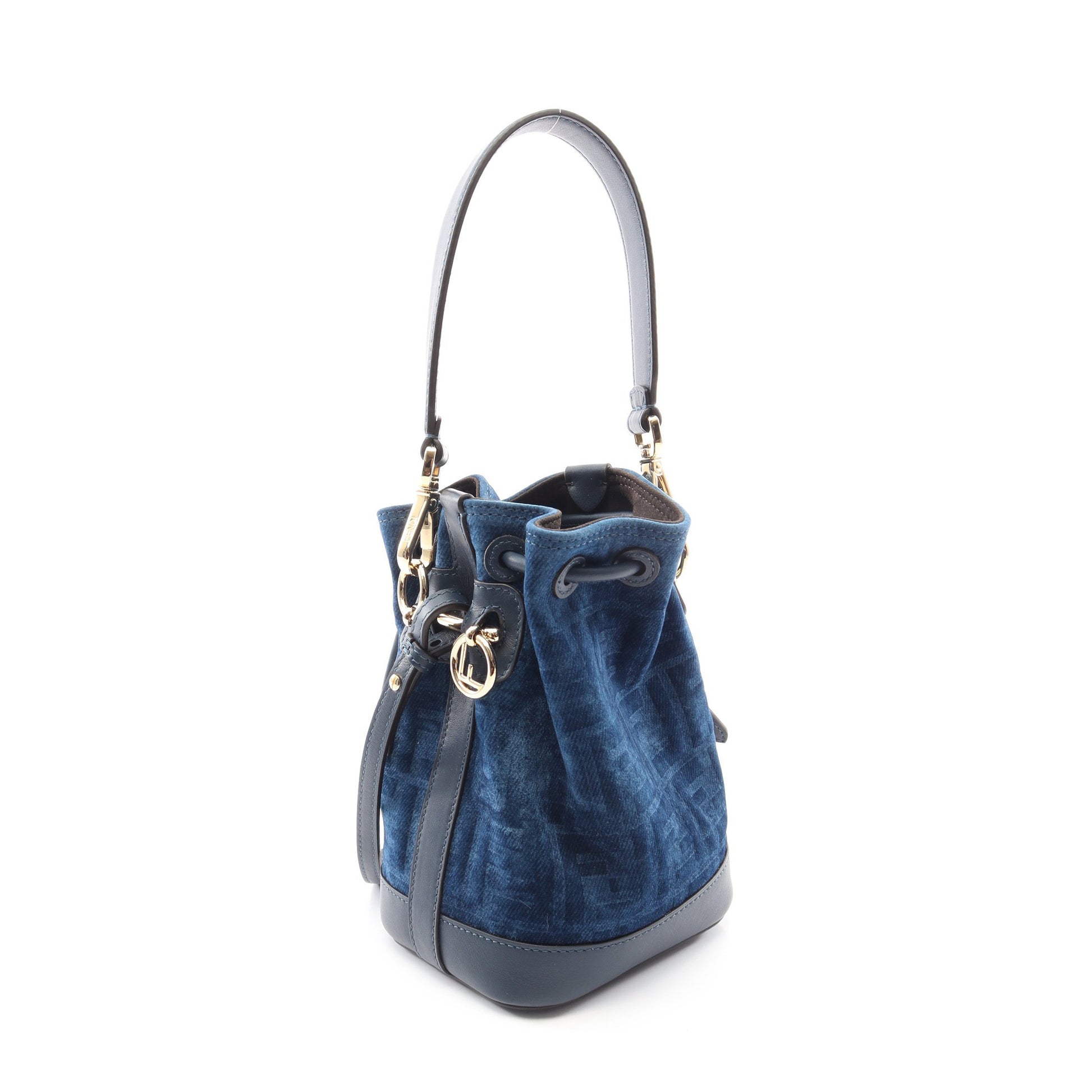 ミニ モントレゾール FFフロックデニム 2WAY ハンドバッグ ベロア レザー ブルー ネイビー フェンディ バッグ FENDI