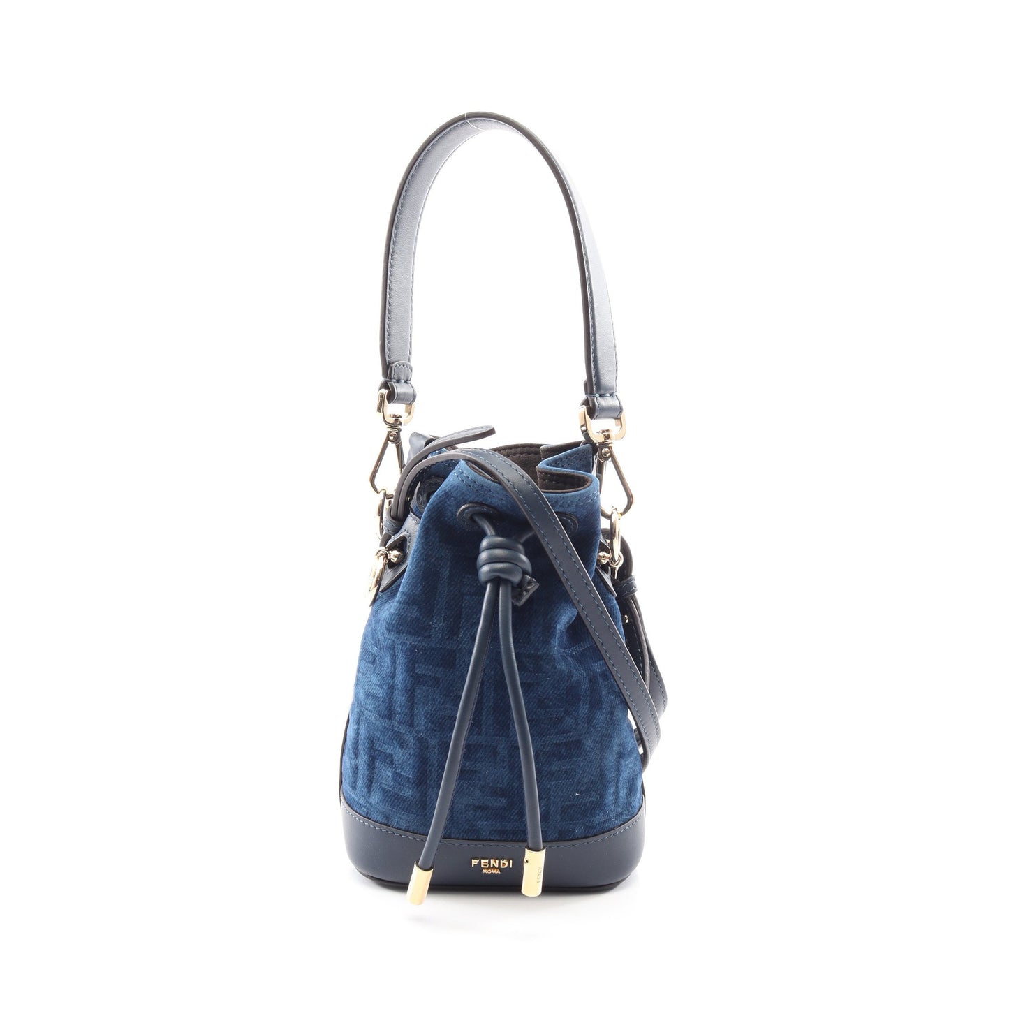 ミニ モントレゾール FFフロックデニム 2WAY ハンドバッグ ベロア レザー ブルー ネイビー フェンディ バッグ FENDI