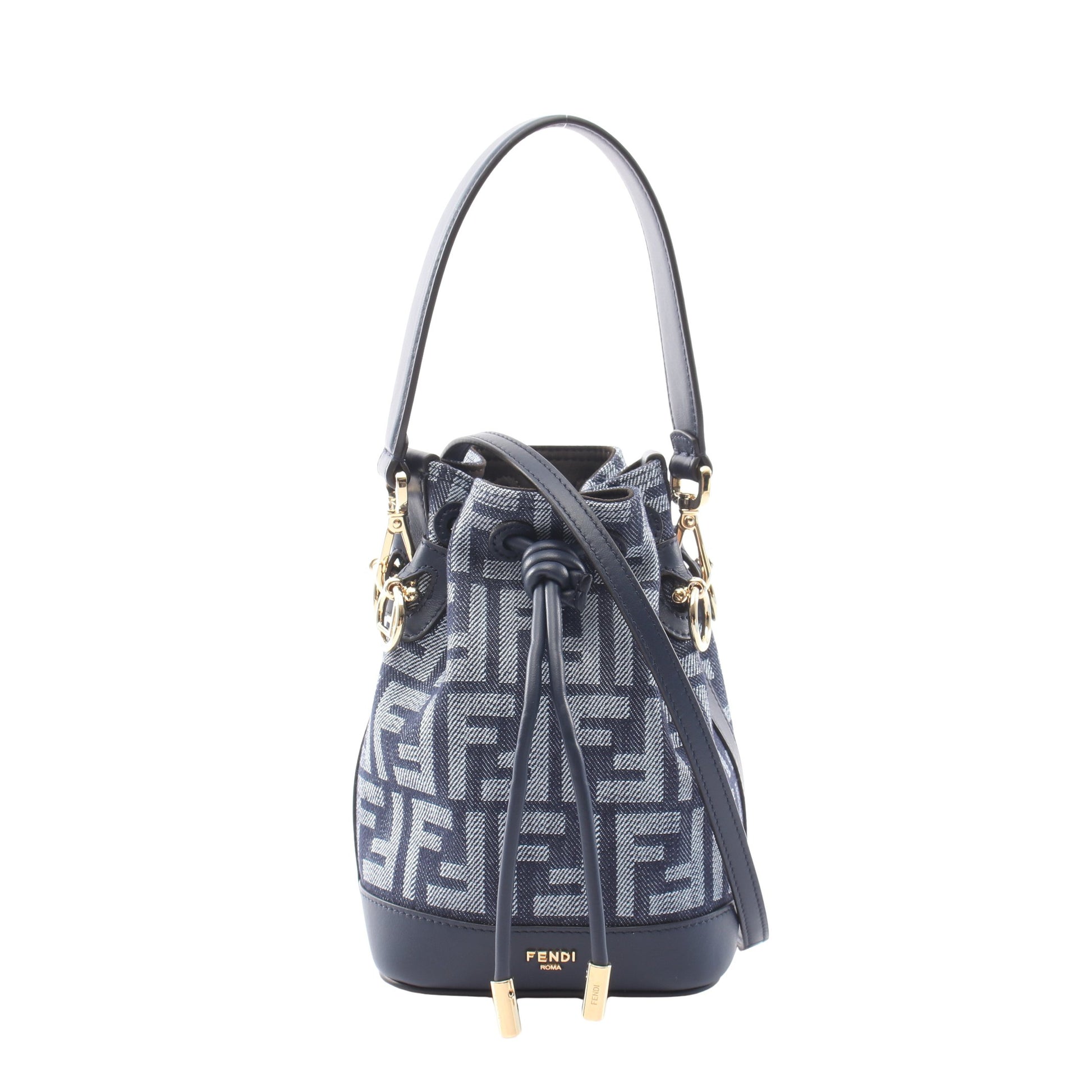 ミニ モントレゾール FFジャガード 2WAY ハンドバッグ キャンバス ネイビー ライトブルー フェンディ バッグ FENDI