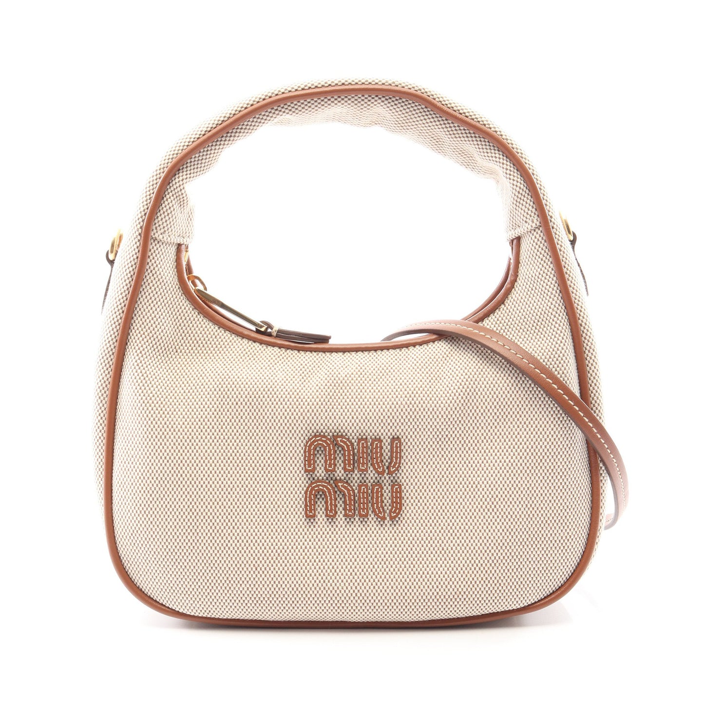 スモール ワンダー 2WAY ハンドバッグ キャンバス レザー ベージュ ブラウン ミュウミュウ バッグ miu miu