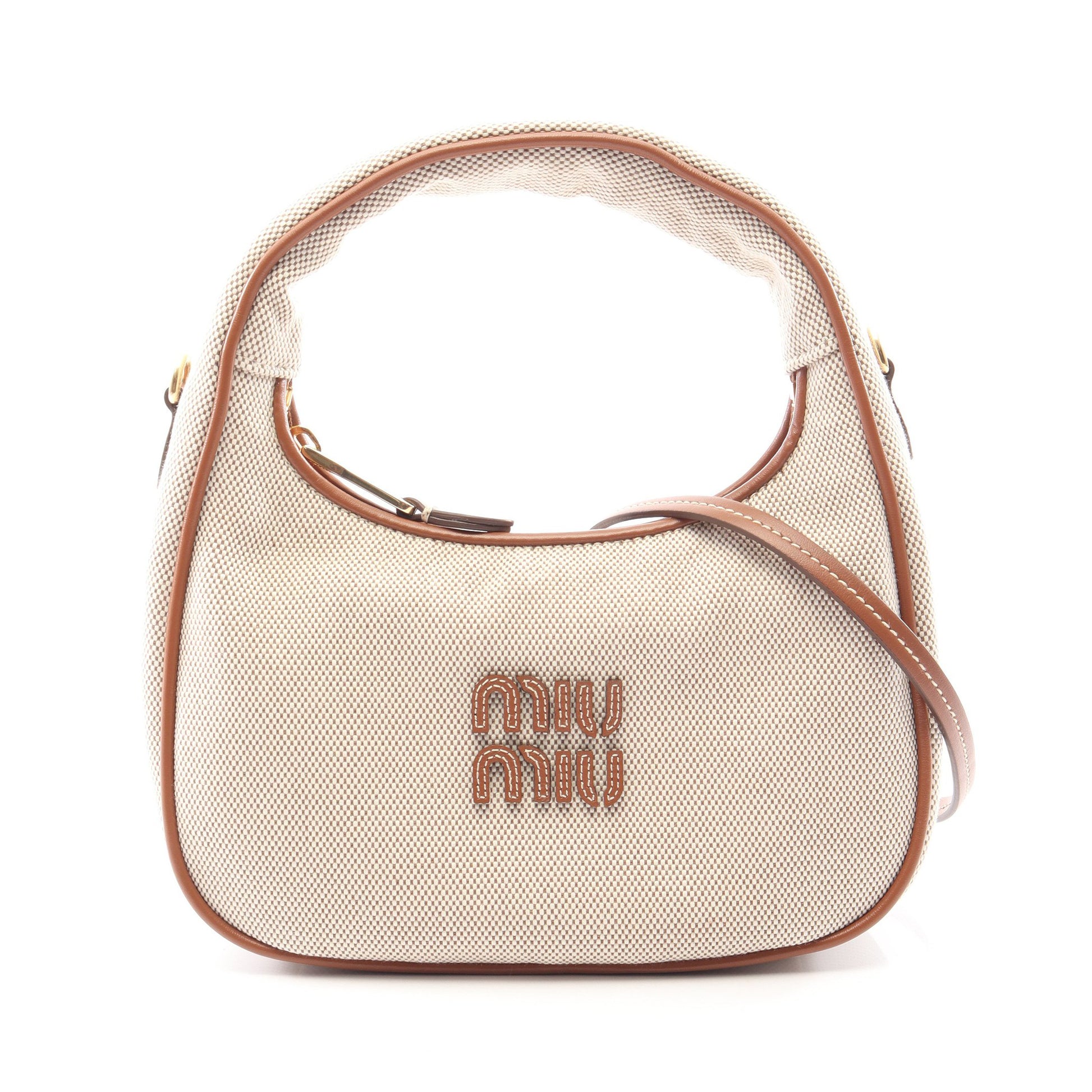 スモール ワンダー 2WAY ハンドバッグ キャンバス レザー ベージュ ブラウン ミュウミュウ バッグ miu miu