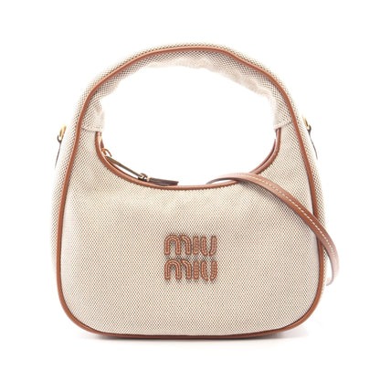 スモール ワンダー 2WAY ハンドバッグ キャンバス レザー ベージュ ブラウン ミュウミュウ バッグ miu miu