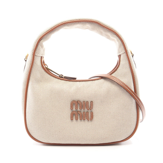 スモール ワンダー 2WAY ハンドバッグ キャンバス レザー ベージュ ブラウン ミュウミュウ バッグ miu miu