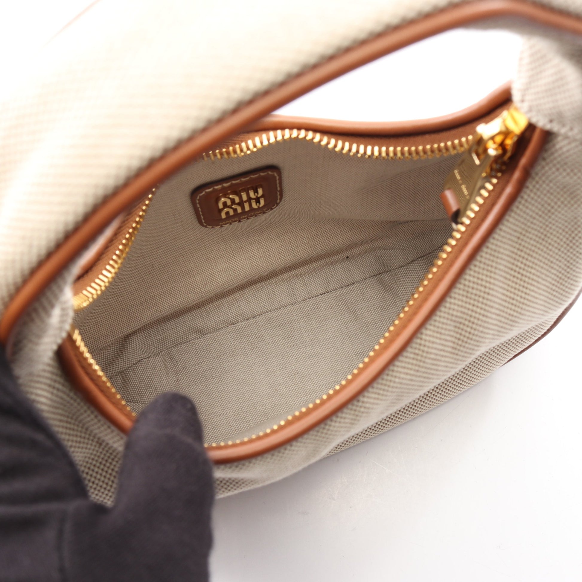 スモール ワンダー 2WAY ハンドバッグ キャンバス レザー ベージュ ブラウン ミュウミュウ バッグ miu miu