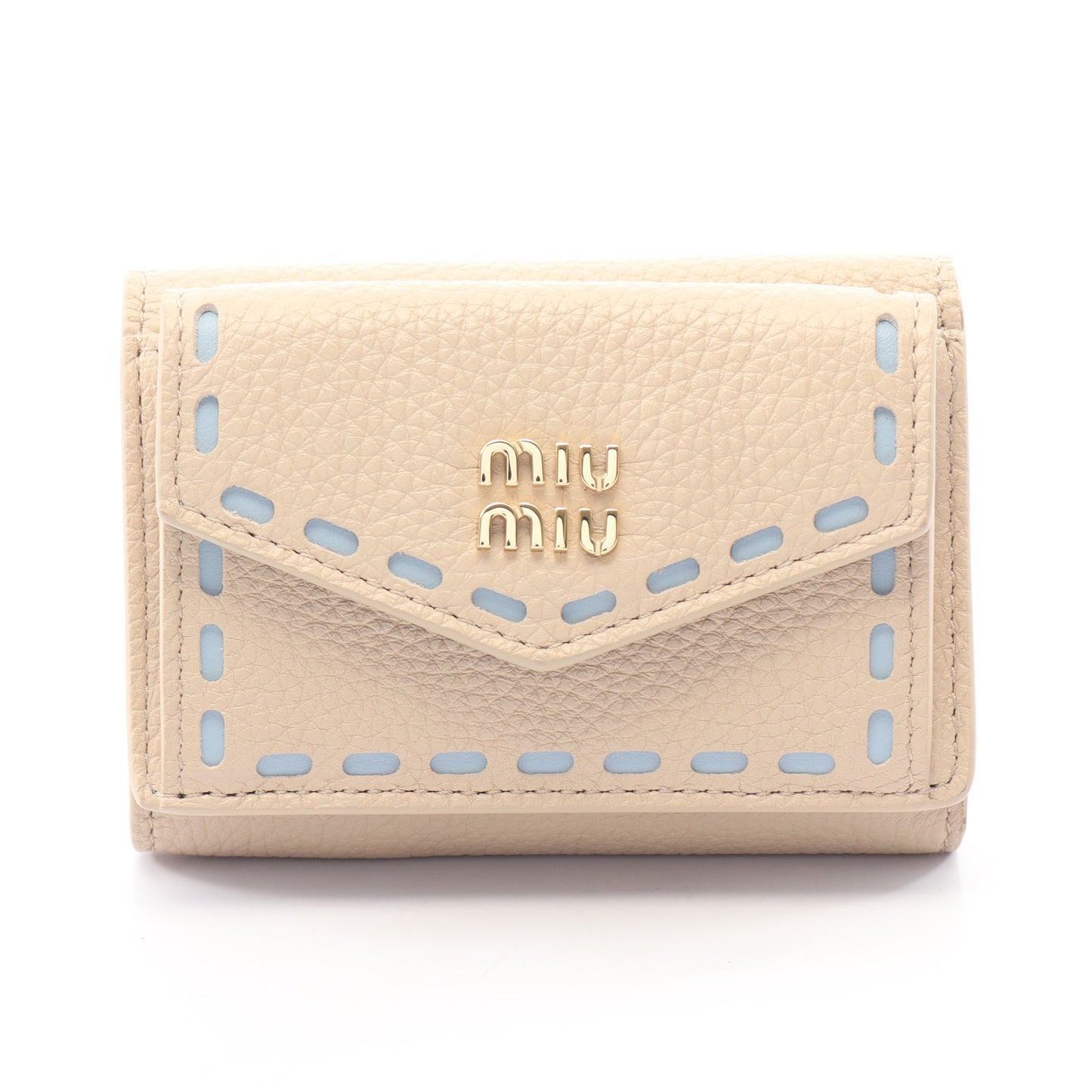 VITELLO PHENIX＋SOFT 三つ折り財布 レザー ベージュ ライトブルー ミュウミュウ 財布・小物 miu miu