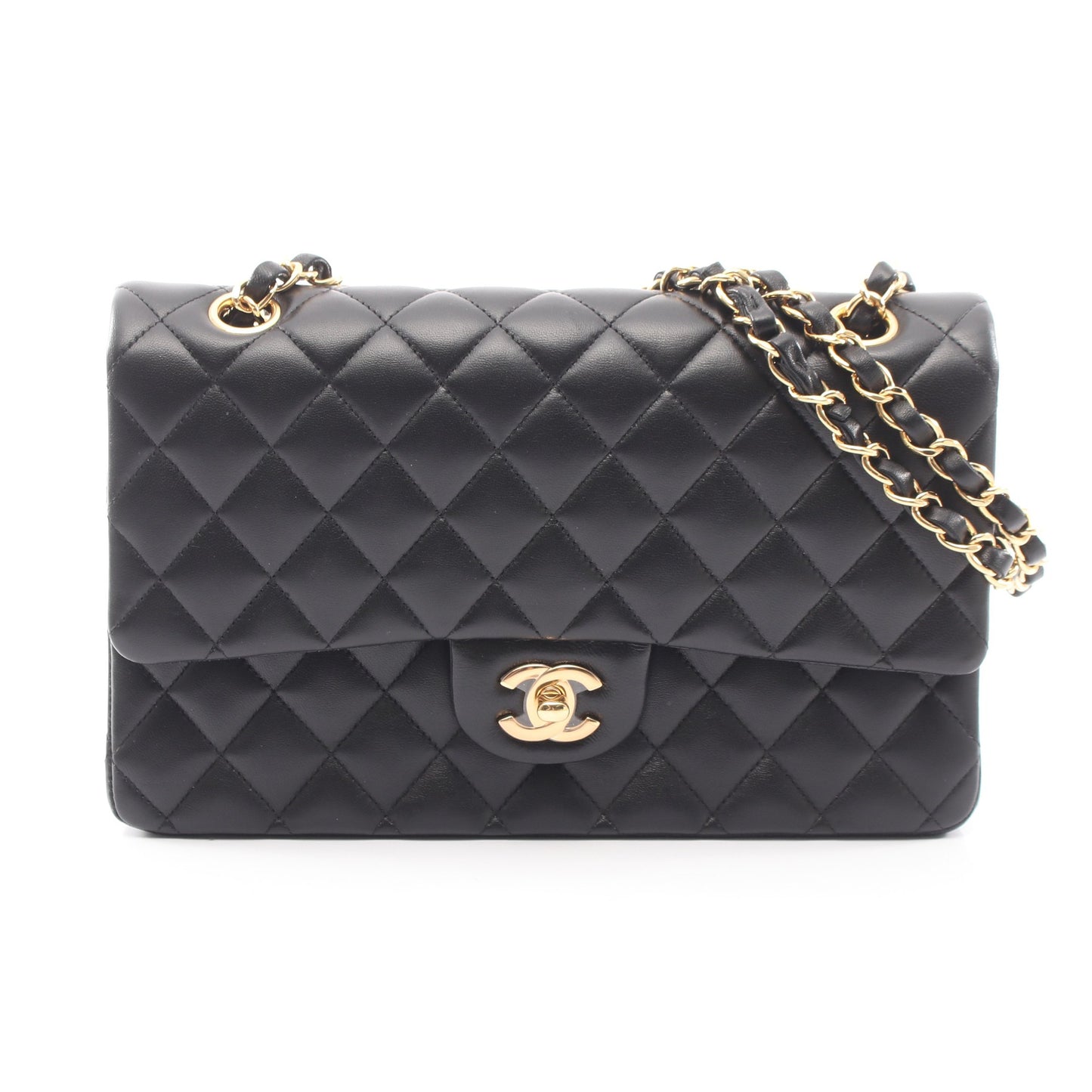 マトラッセ Wフラップ Wチェーンショルダーバッグ ラムスキン ブラック ゴールド金具 シャネル バッグ CHANEL
