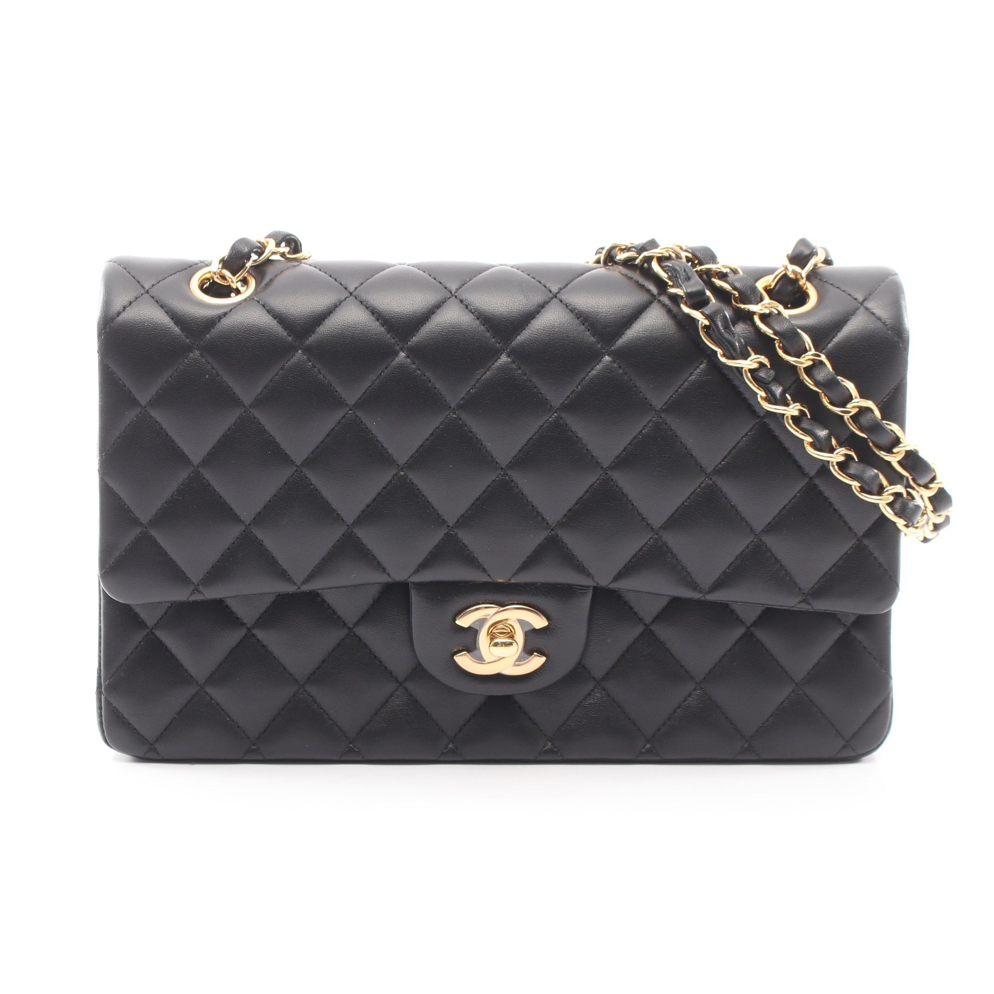マトラッセ Wフラップ Wチェーンショルダーバッグ ラムスキン ブラック ゴールド金具 シャネル バッグ CHANEL