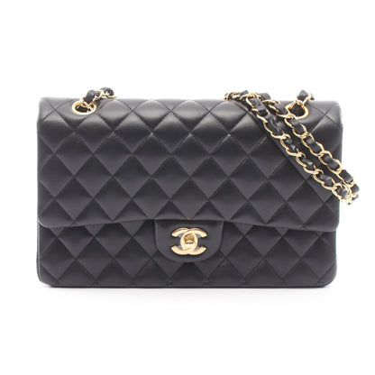 マトラッセ Wフラップ Wチェーンショルダーバッグ ラムスキン ブラック ゴールド金具 シャネル バッグ CHANEL