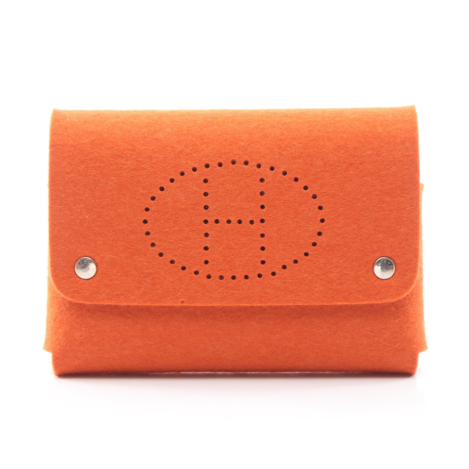 エテュイカルトGM トランプケース ポーチ フエルト オレンジ シルバー金具 エルメス 財布・小物 HERMES